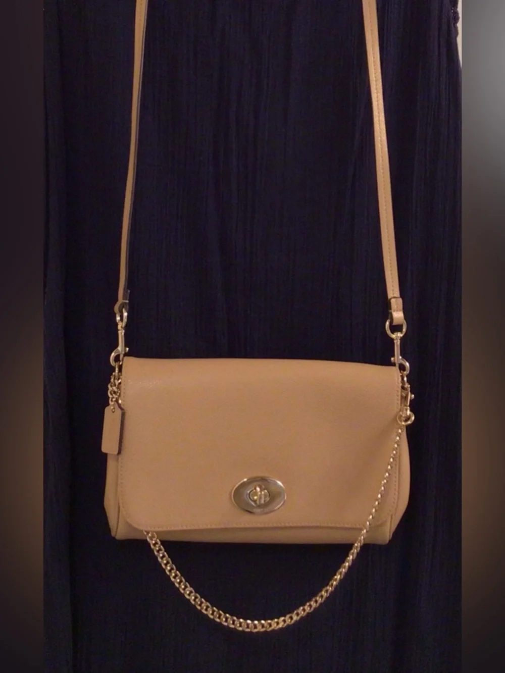 COACH / Beige Mini Ruby Leather Crossbody Bag with Gold Chain & Leather Strap - Picture 2 of 14